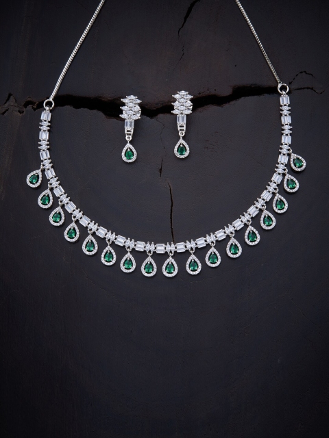 

Kushal's Fashion Jewellery Green Rhodium-Plated Necklace