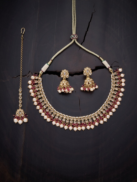 

Kushal's Fashion Jewellery Red Gold-Plated Antique Jewellery Set