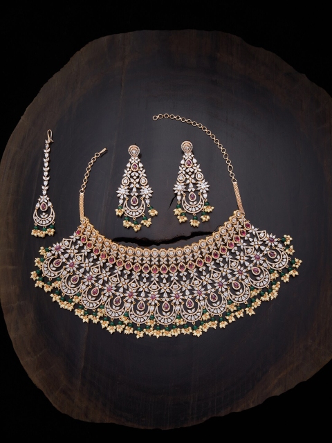 

Kushal's Fashion Jewellery Red & Green Gold-Plated Choker Necklace Set