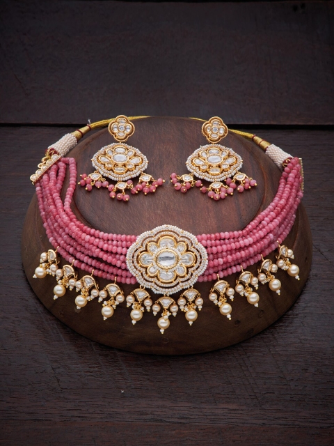 

Kushal's Fashion Jewellery Pink Gold-Plated Kundan Work Vilandi Necklace