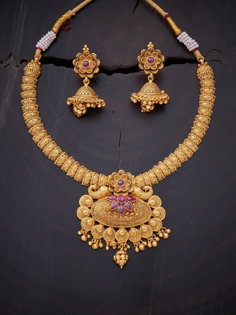

Kushal's Fashion Jewellery Women Gold-Plated & Red Antique Jewellery Set