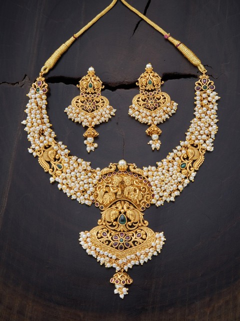 

Kushal's Fashion Jewellery Red & Green Gold-Plated Antique Necklace