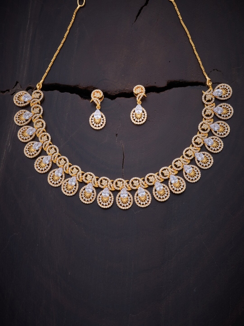 

Kushal's Fashion Jewellery White Gold-Plated Cubic Zirconia Studded Necklace Set