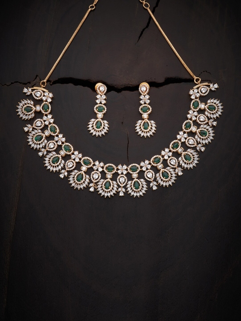 

Kushal's Fashion Jewellery Green Gold-Plated Jewellery Set