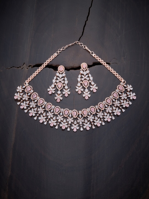 

Kushal's Fashion Jewellery Pink Rose Gold-Plated CZ Jewellery Set