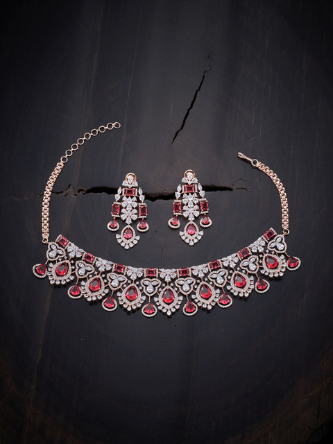 

Kushal's Fashion Jewellery Red Rose Gold-Plated Necklace