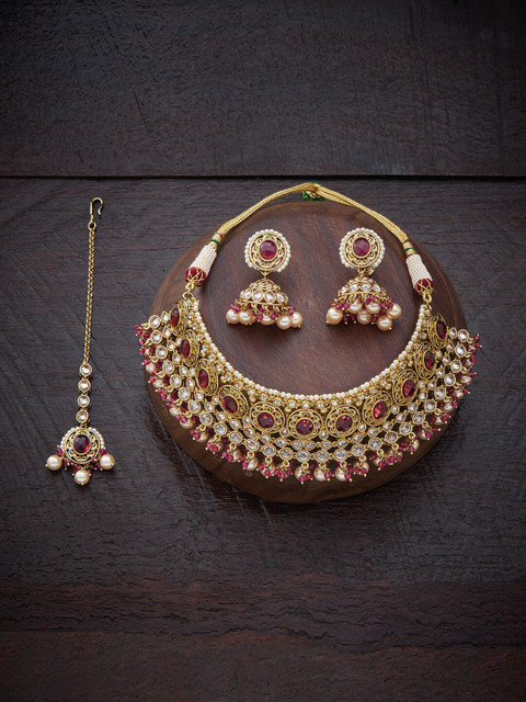 

Kushal's Fashion Jewellery Red Gold-Plated Jewellery Set
