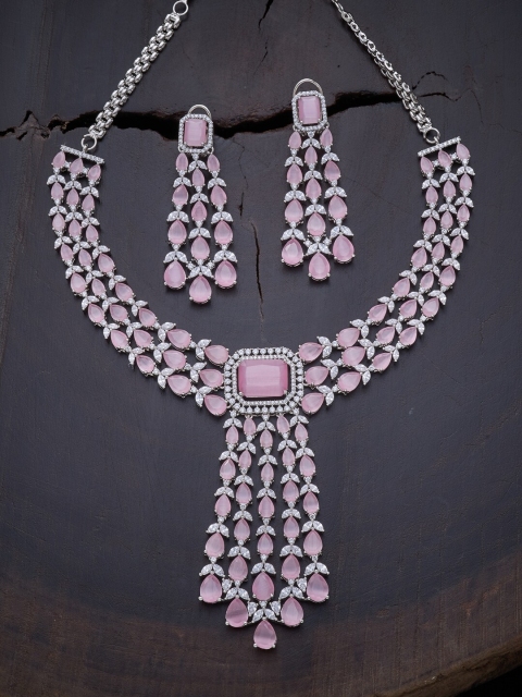 

Kushal's Fashion Jewellery Pink Rhodium-Plated CZ Necklace Set