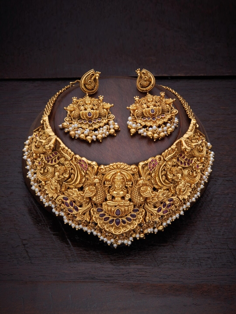 

Kushal's Fashion Jewellery Red Gold-Plated Antique Necklace
