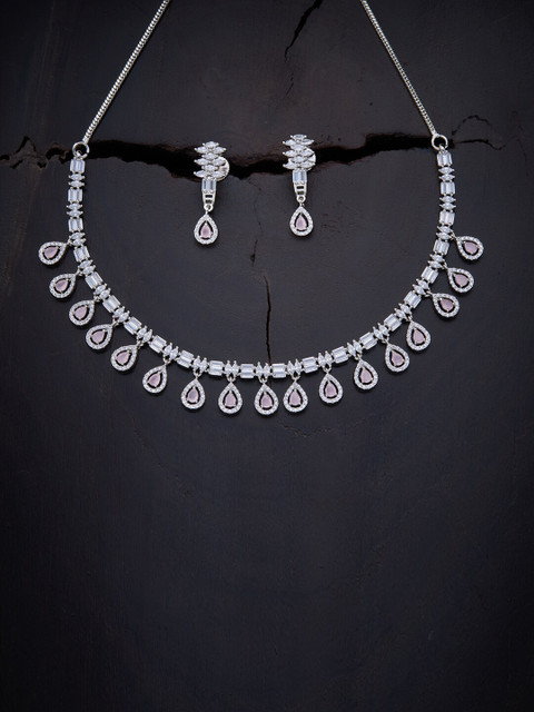 

Kushal's Fashion Jewellery Pink Rhodium-Plated Necklace