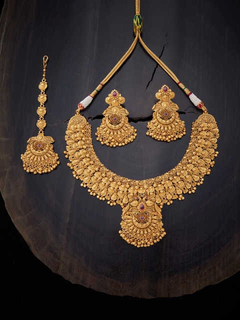 

Kushal's Fashion Jewellery Red Gold-Plated Antique Necklace Set