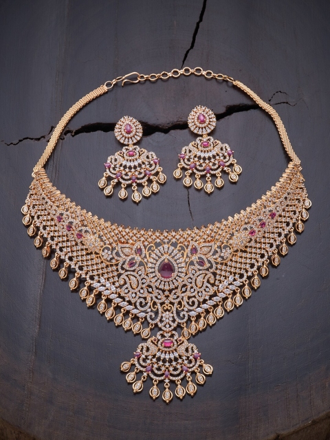 

Kushal's Fashion Jewellery Gold-Plated & Pink Cubic Zirconia Jewellery Set