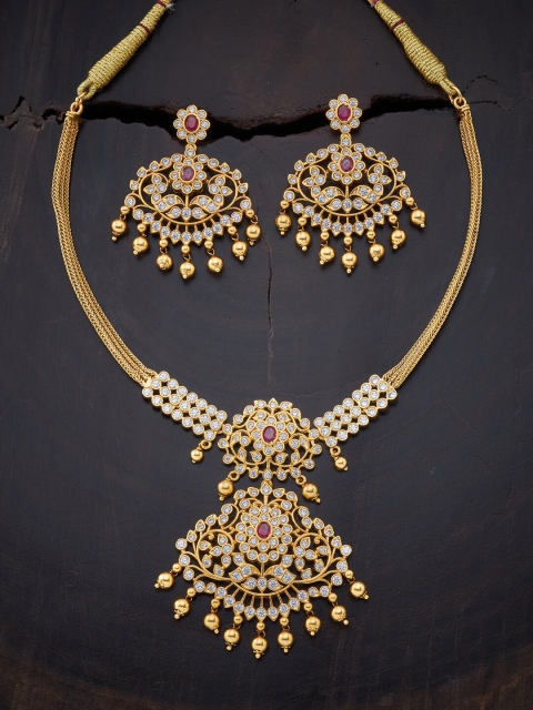 

Kushal's Fashion Jewellery Red Gold-Plated Antique Necklace Set