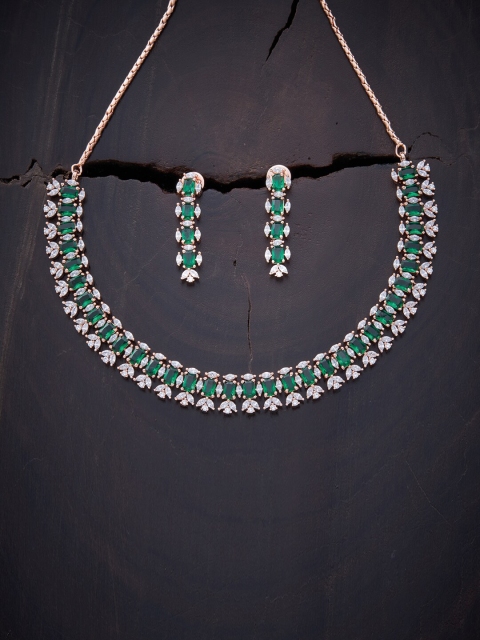 

Kushal's Fashion Jewellery Green Rose Gold-Plated Necklace Set