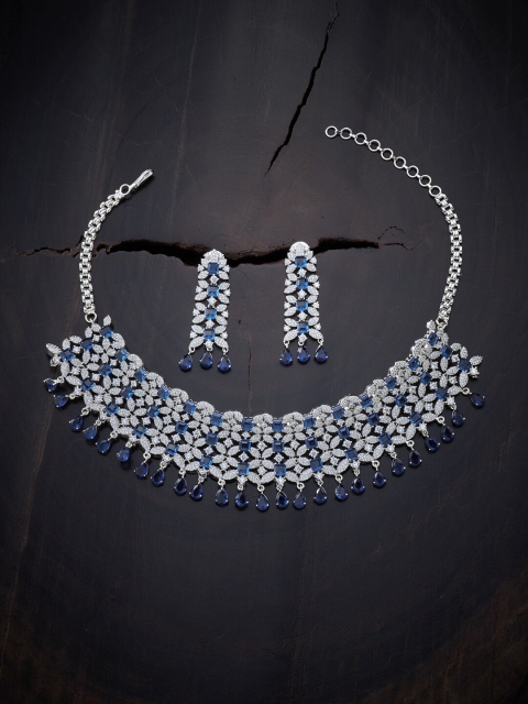 

Kushal's Fashion Jewellery Blue Rhodium-Plated Necklace