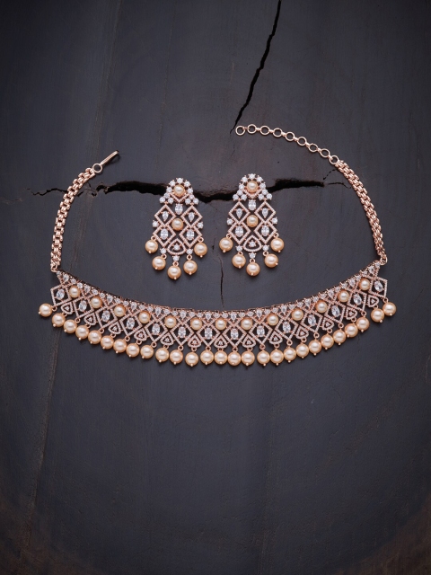 

Kushal's Fashion Jewellery White Rose Gold-Plated Choker Jewellery Set