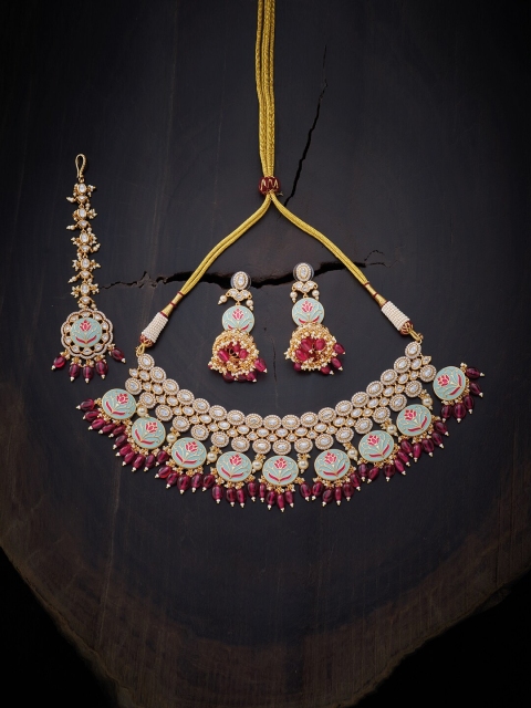 

Kushal's Fashion Jewellery Red Gold-Plated Meenakari Necklace