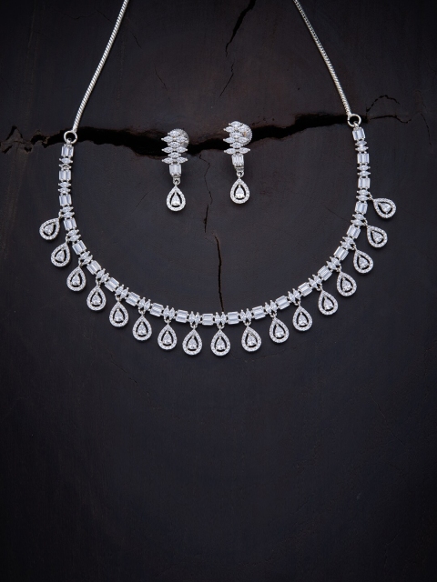 

Kushal's Fashion Jewellery White Rhodium-Plated Necklace Set