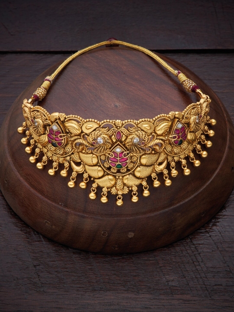 

Kushals Fashion Jewellery Red 92.5 Silver Gold-Plated Temple Necklace