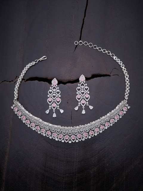 

Kushal's Fashion Jewellery Pink Rhodium-Plated Jewellery Set