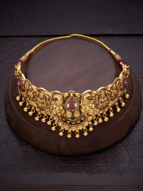 

Kushal's Fashion Jewellery Red & Green Gold-Plated Temple Necklace