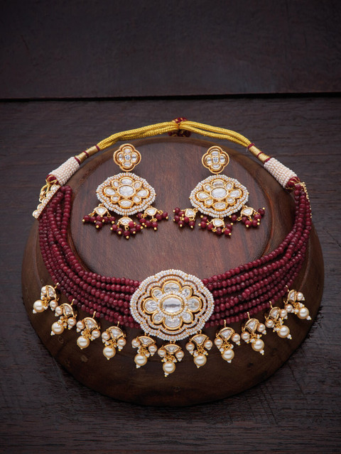 

Kushal's Fashion Jewellery Red Gold-Plated & Kundan Vilandi Necklace