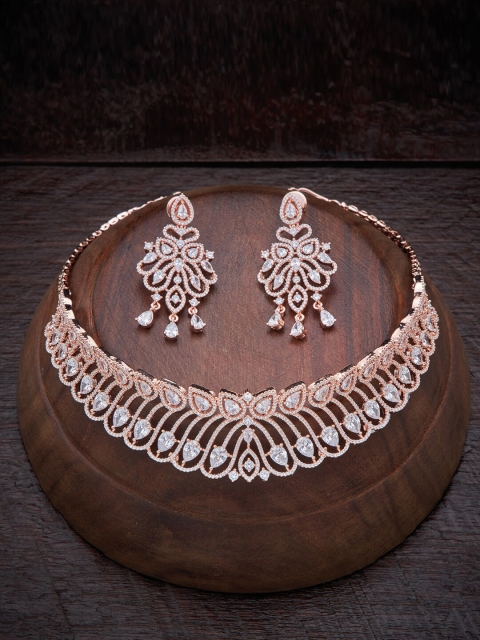 

Kushal's Fashion Jewellery Rose Gold-Plated & White Choker Jewellery Set