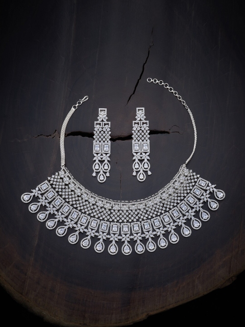 

Kushal's Fashion Jewellery White Rhodium-Plated Necklace Set