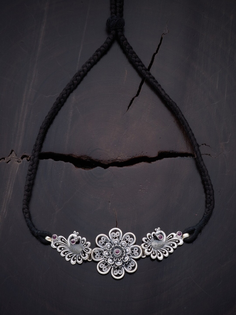 

Kushal's Fashion Jewellery Silver & Red Rhodium-Plated Oxidised Necklace
