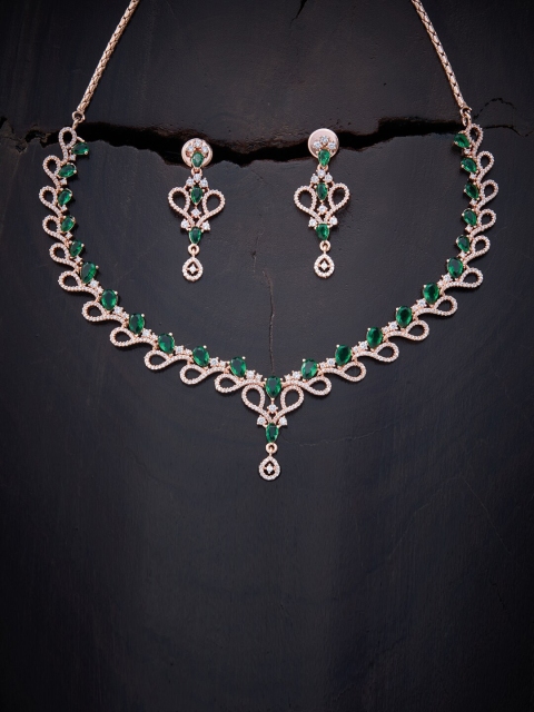 

Kushal's Fashion Jewellery Green Rose Gold-Plated Necklace Set