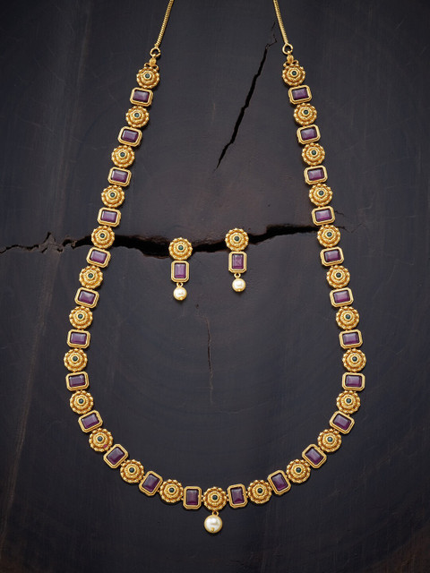 

Kushal's Fashion Jewellery Red & Green Gold-Plated Antique Necklace