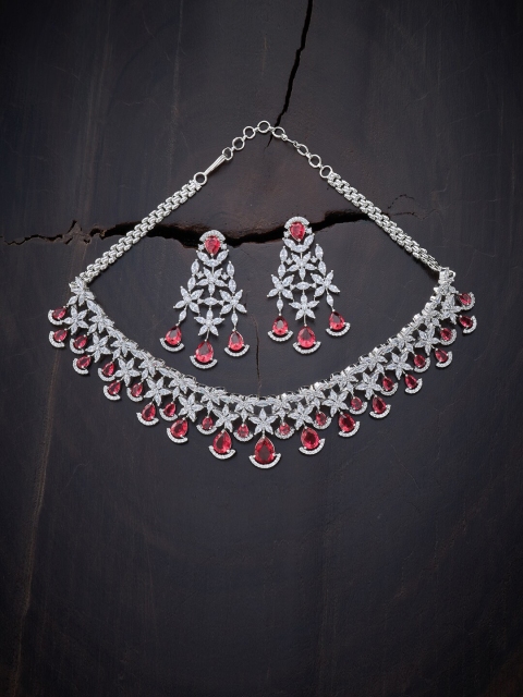 

Kushal's Fashion Jewellery Red Rhodium-Plated Necklace Set
