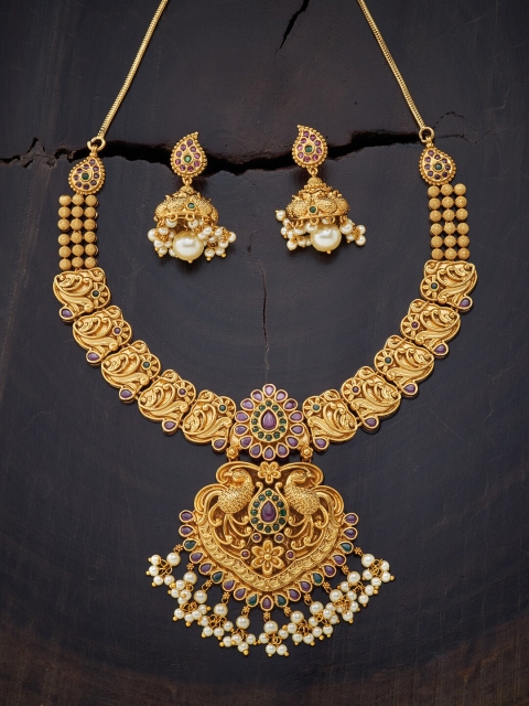 

Kushal's Fashion Jewellery Gold-Toned Red & Green Antique Necklace
