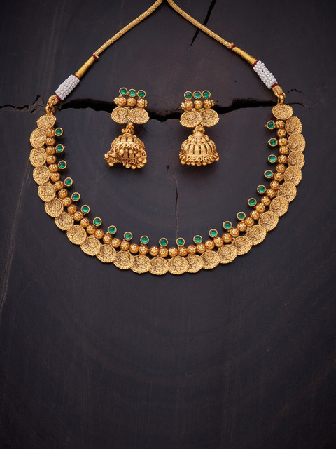 

Kushal's Fashion Jewellery Green Gold-Plated Antique Necklace Set