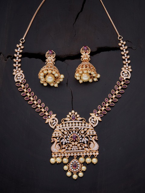 

Kushal's Fashion Jewellery Red Gold-Plated CZ Necklace Set