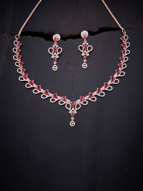 

Kushal's Fashion Jewellery Red Rose Gold-Plated Jewellery Set