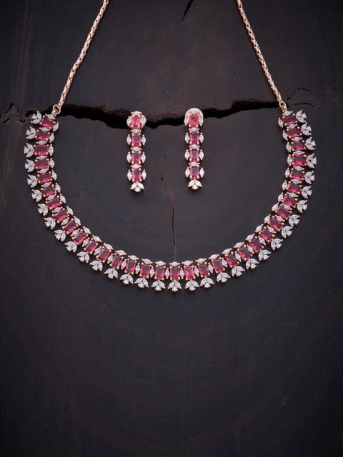 

Kushal's Fashion Jewellery Red Rose Gold-Plated CZ Necklace Set