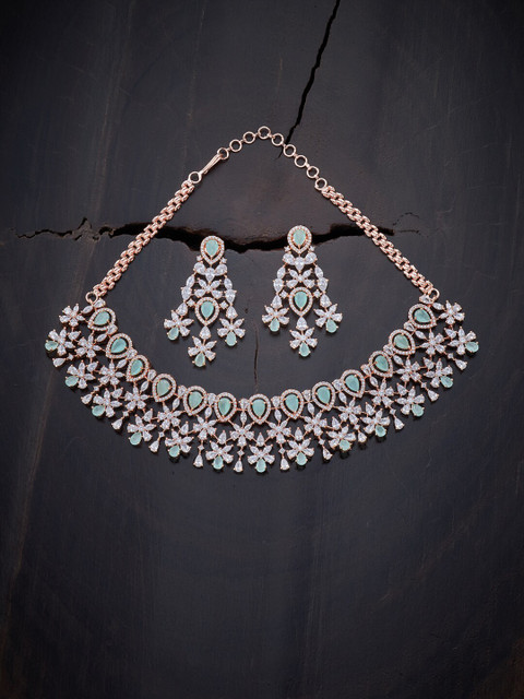 

Kushal's Fashion Jewellery Sea Green Rose Gold-Plated Jewellery Set
