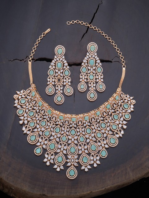 

Kushal's Fashion Jewellery Sea Green CZ Gold-Plated Necklace Set