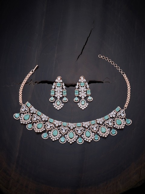 

Kushal's Fashion Jewellery Sea Green Rose Gold-Plated CZ Necklace Set