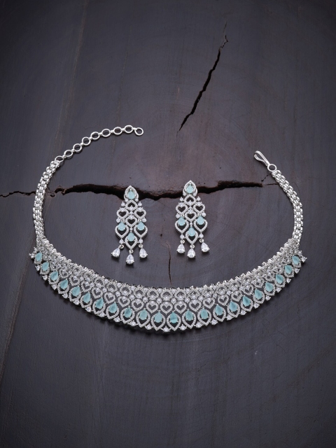 

Kushal's Fashion Jewellery Sea Green Rhodium-Plated Choker Necklace