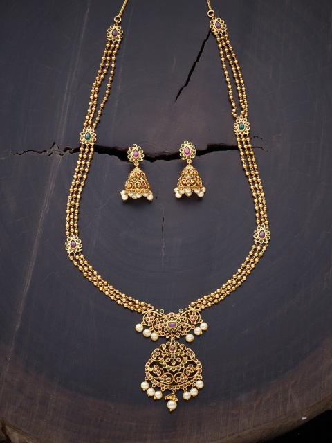 

Kushal's Fashion Jewellery Red & Green Gold-Plated Antique Necklace