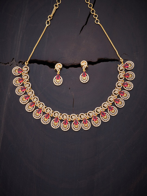 

Kushal's Fashion Jewellery Red Gold-Plated Necklace Set