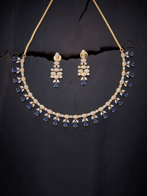 

Kushal's Fashion Jewellery Blue Gold-Plated Jewellery Set