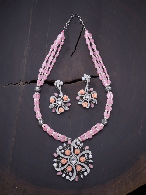 

Kushal's Fashion Jewellery Pink Rhodium-Plated Layered Necklace