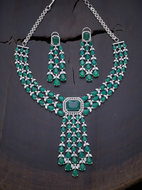 

Kushal's Fashion Jewellery Green Rhodium-Plated Necklace