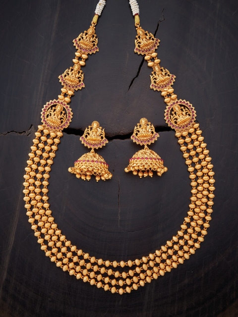 

Kushal's Fashion Jewellery Red Gold-Plated Antique Jewellery Set