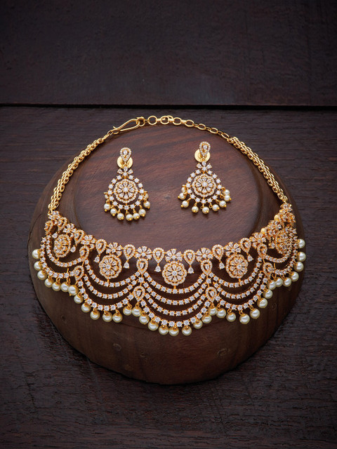 

Kushal's Fashion Jewellery White Gold-Plated CZ Necklace Set