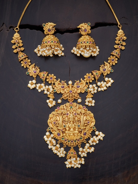 

Kushal's Fashion Jewellery Red & Green Gold-Plated Antique Jewellery Set