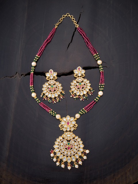 

Kushal's Fashion Jewellery Red Gold-Plated Vilandi Jewellery Set